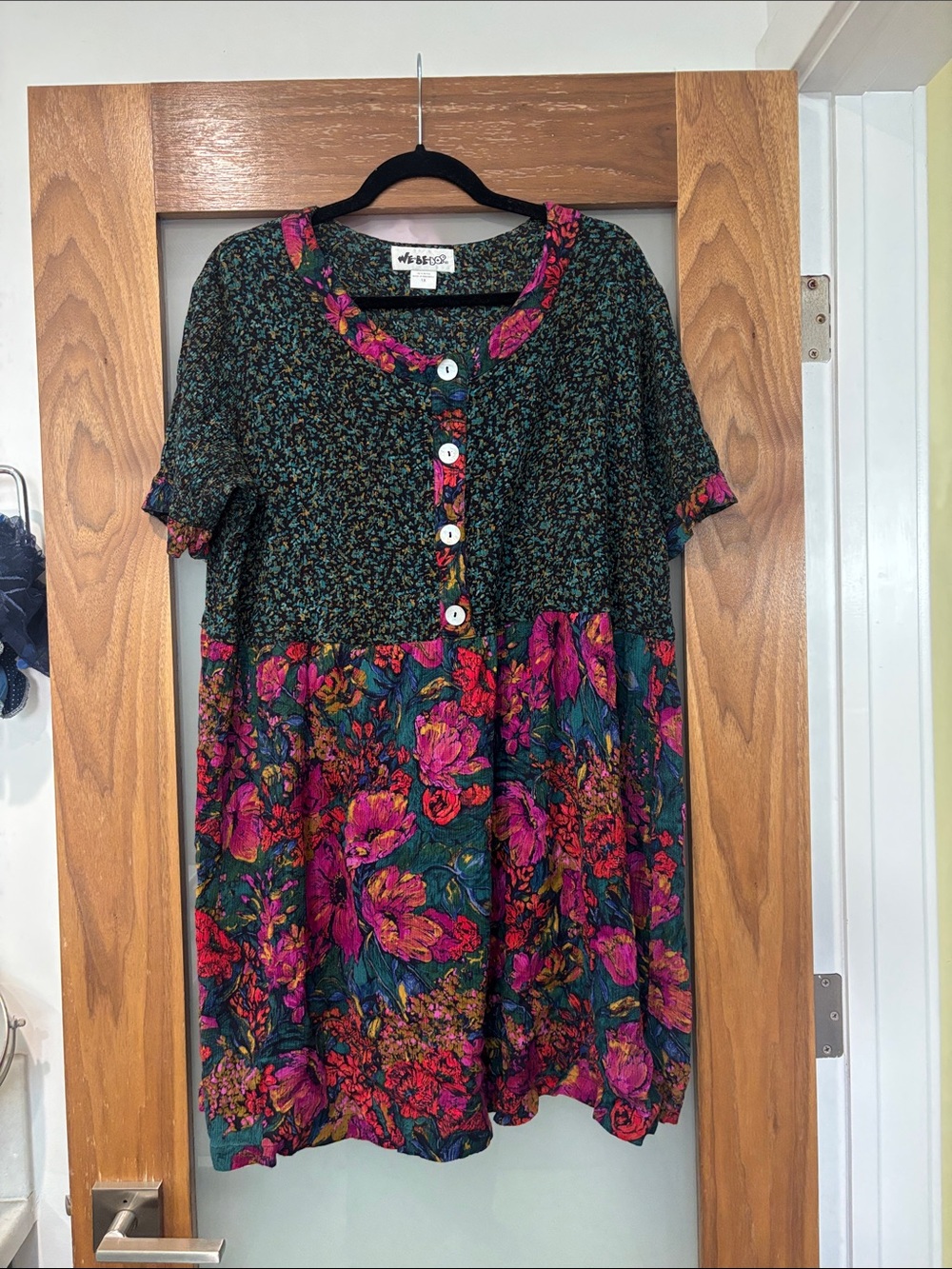 Vintage We Be Bop Whimsigoth Floral Mini Dress with Shell Buttons